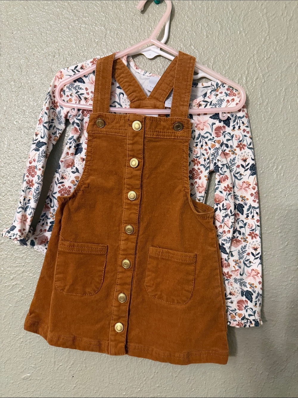 Tahari Girls' Rust Orange Corduroy Button-Front Overall Dress